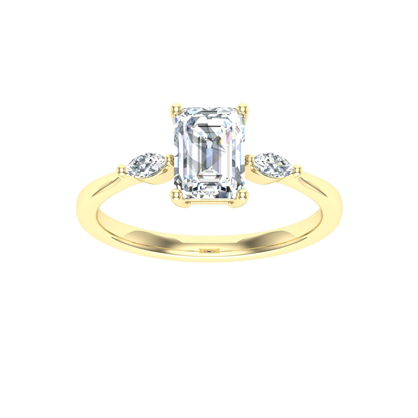 Bloom Emerald 3 Stone Solitaire Moissanite Engagement Ring